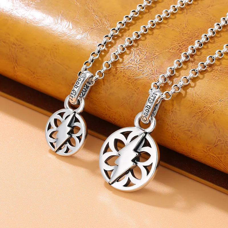 

Cherry blossom lightning couple's pendant hip hop retro Thai silver accessories Fashion necklace pendants