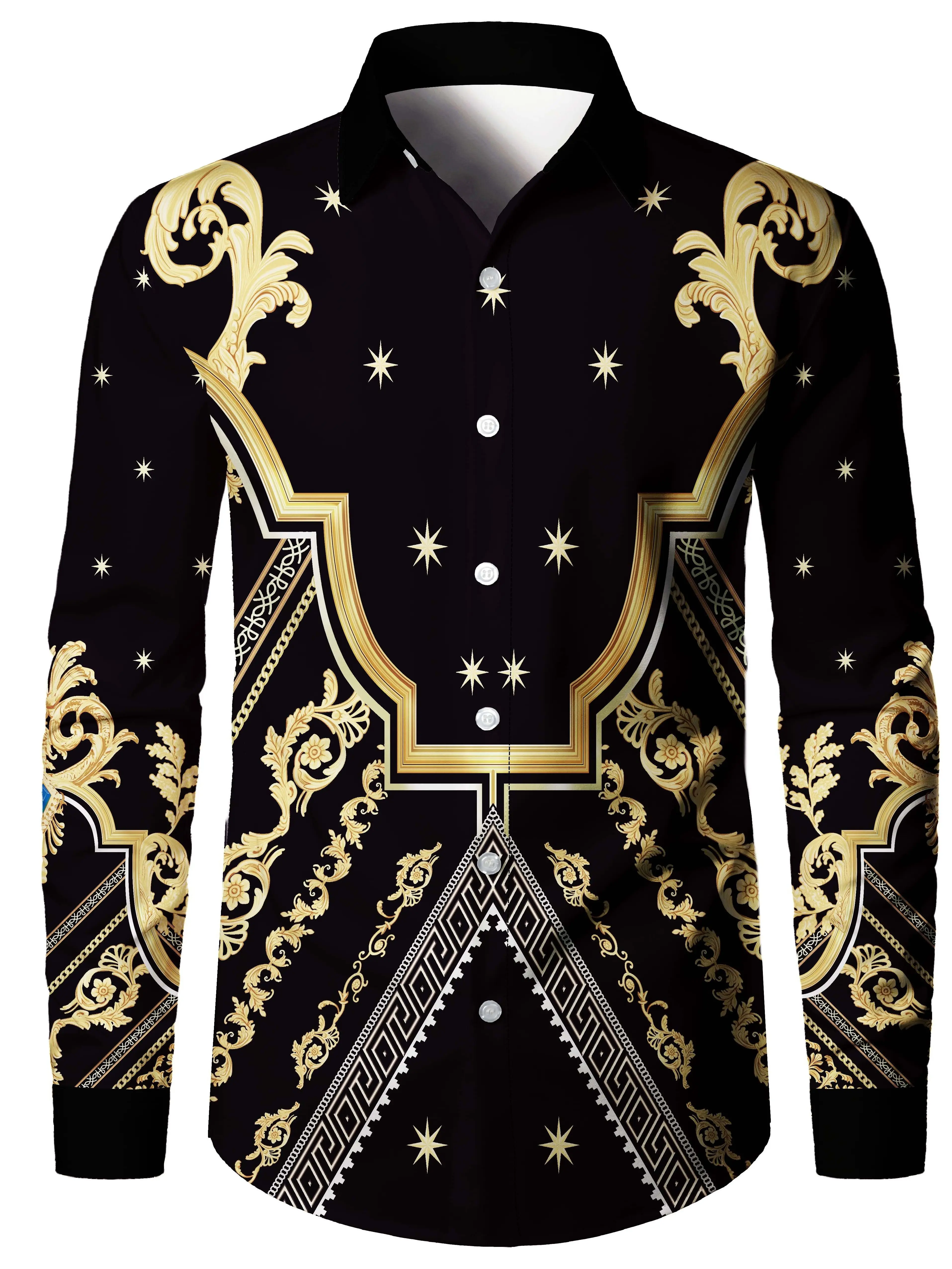 Men's Floral Print Long Sleeve Shirt  Contrast Regular Fit Button-Up, Classic Collar All-Season Versatile Top for Casual