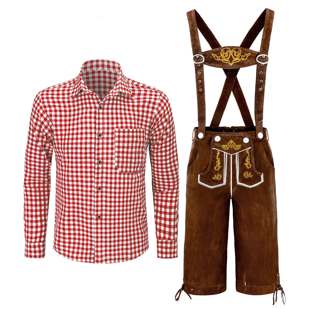 Mannen Oktoberfest-kostuum Beierse Duitse bierfestivals Lederhosen Kledingsets Shirt voor volwassenen Bretels Halloween Cosplay-outfit
