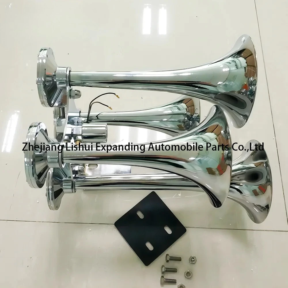 트럭 에어혼 4 트럼펫 강력한 기차 트럭 에어혼 자동차 트럭 보트 기차 버스 에어혼 메탈 크롬