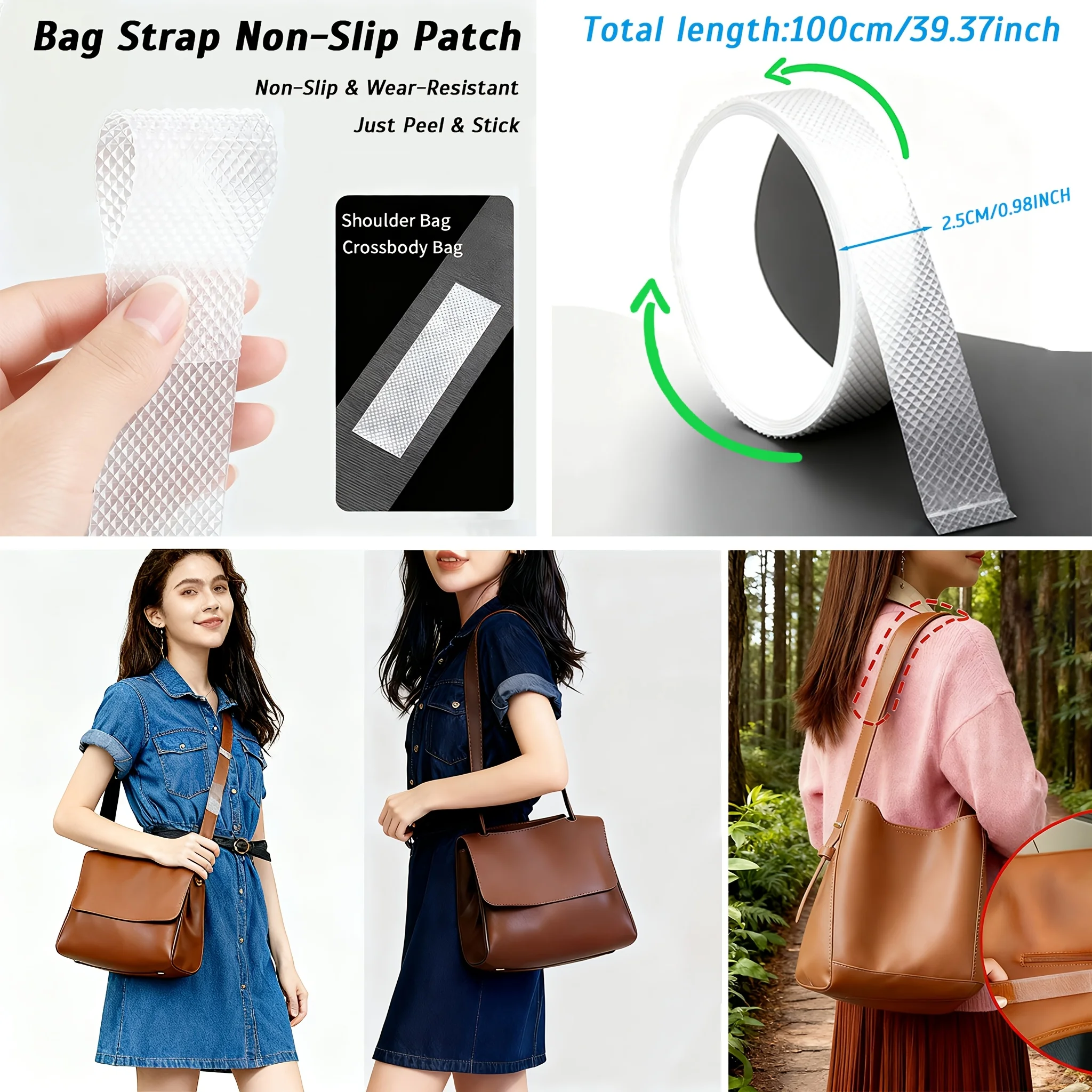 39.37 Inch Invisible Anti Slip Strap Extra Long Cuttable Universal Shoulder Pad Prevent Slipping Bag Strap Protector DIY Purse W