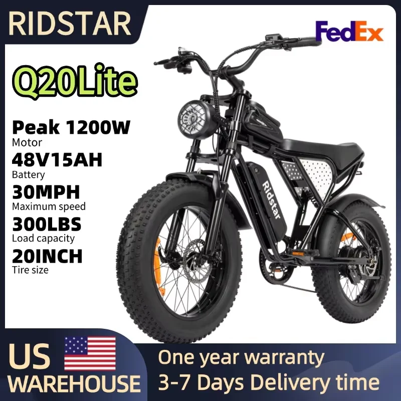 

Ridstar Q20 Lite Electric Bike for Adults 1200W 30MPH 48V 15.6Ah 20" Tire Electric Bike Snow Off-Road Commuter Mountain E-Bike
