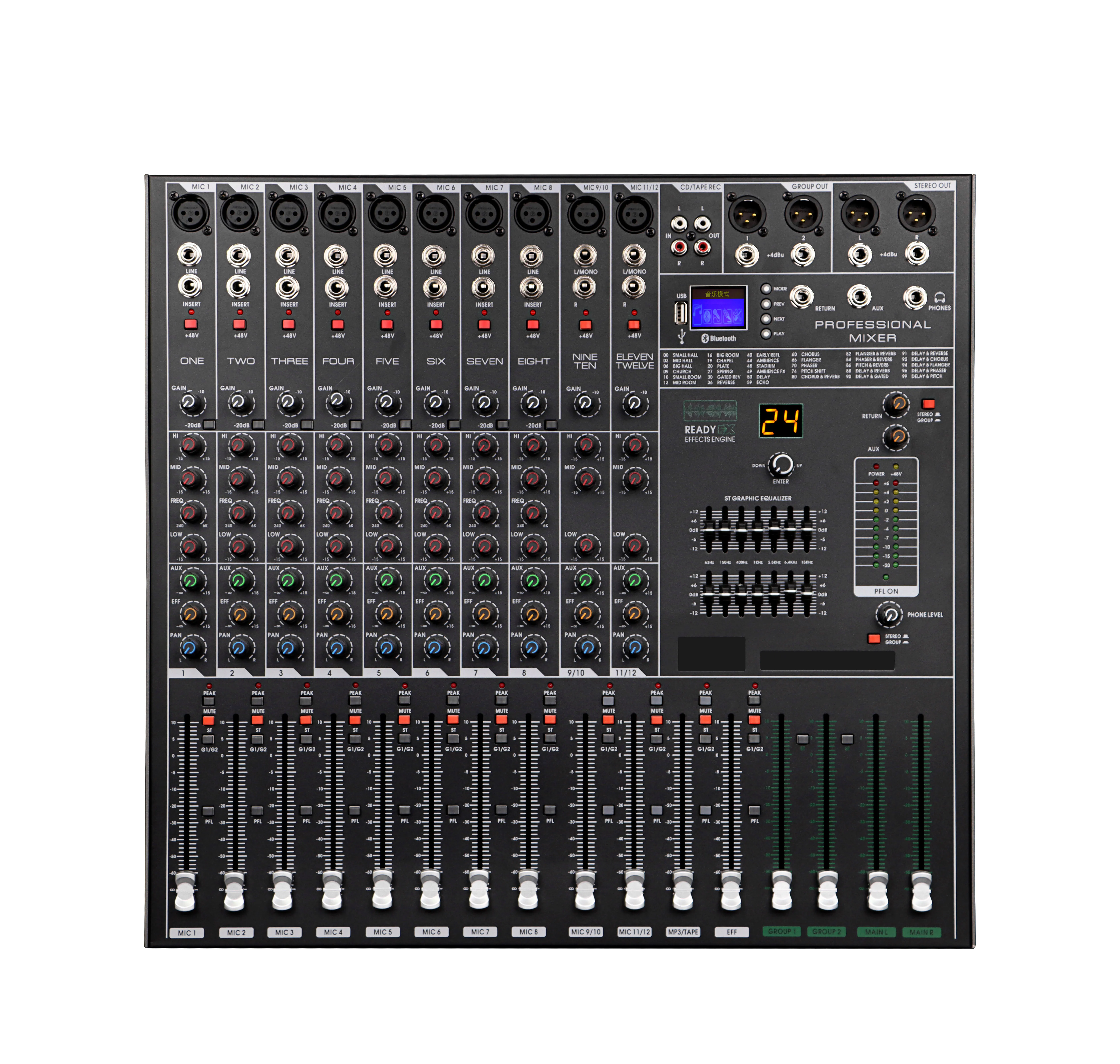 MR-9312 Professionele Audio Mixer Console Dj Speler Onafhankelijke Fantoomvoeding 8 Kanalen Usb Blue Tooth