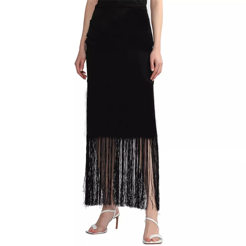 

Skirts for women New high waisted slim pencil skirt for autumn 2025 Fashion tassel patchwork women's half skirt y2k long skirt