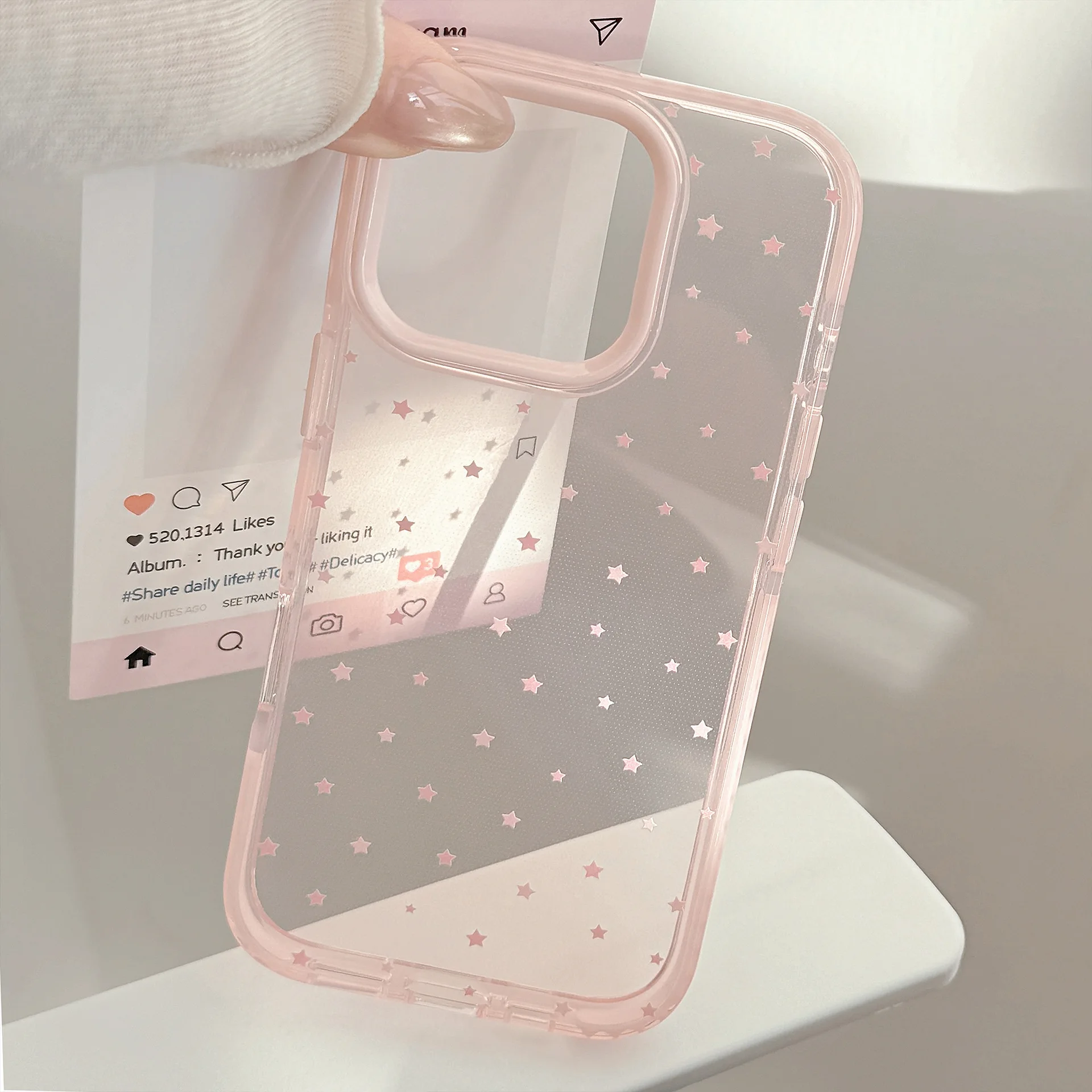 Korean Style Full Screen Pink Stars Transparent Magnetic Wireless Charging Phone Cover Case for iPhone 17 16 15 14 13 12 Pro Max - view 6
