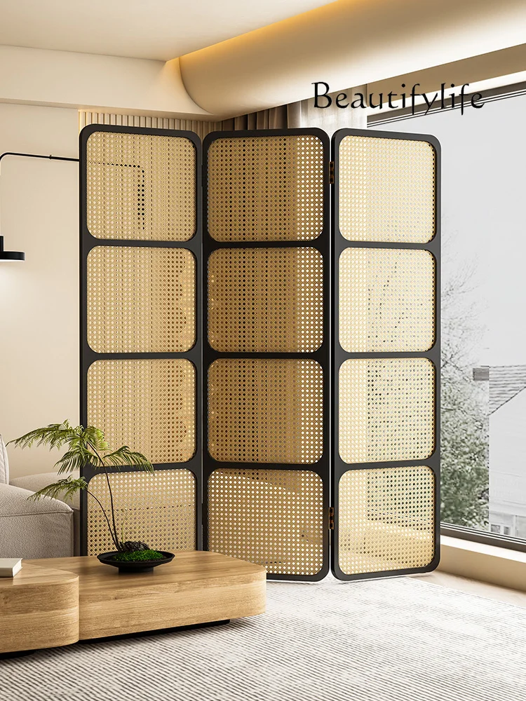 Rattan Screen Partition Wall Accordion Partition Living Room Bedroom Covering Simple Modern Folding Mobile