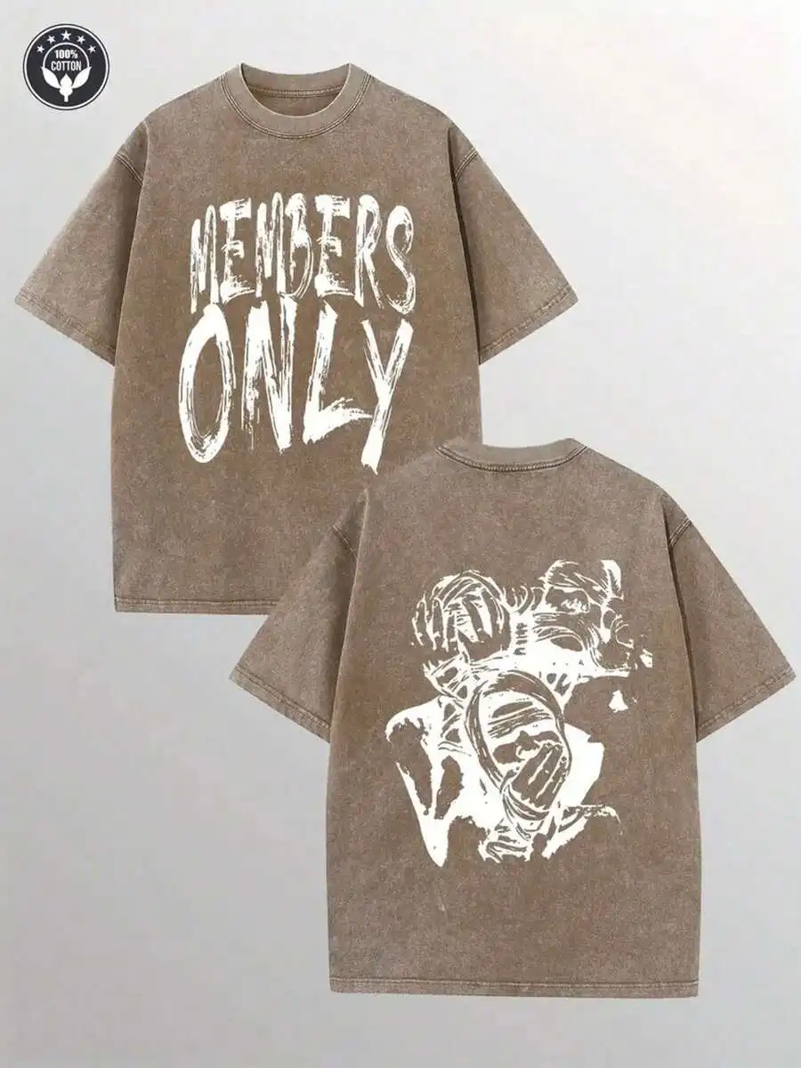 

Double-Sided Printed Washed Cotton T-Shirt For Adults Casual Retro Style