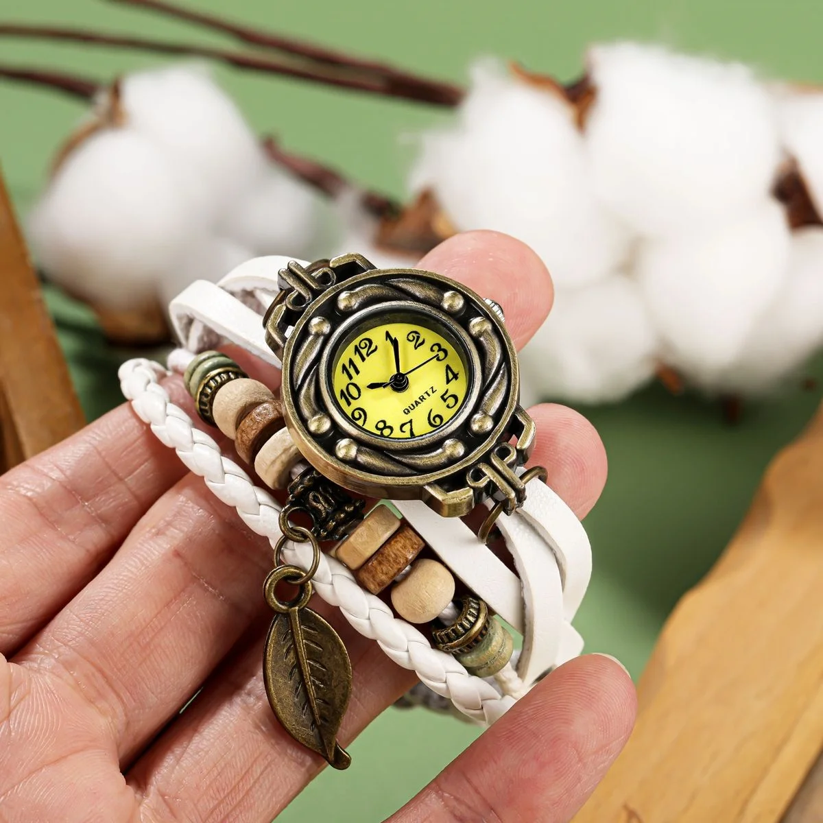 Multicolor Women Leather Vintage Quartz Dress Watch Bracelet Wristwatches Leaf Gift