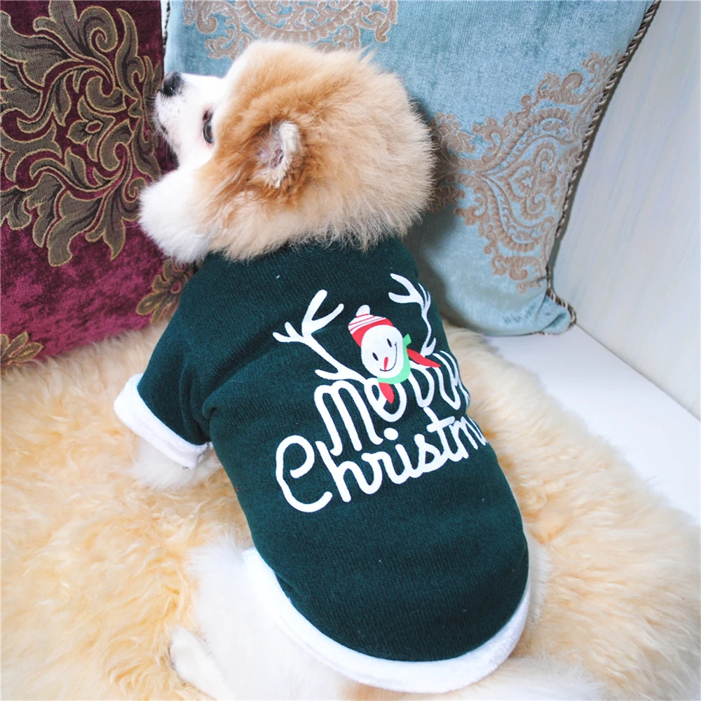 Christmas Style Pet Dog Sweatshirt Santa Printed Pet Clothes for Small Dogs Fleece Warm Puppy Round Neck Vest New Year Pet Coats