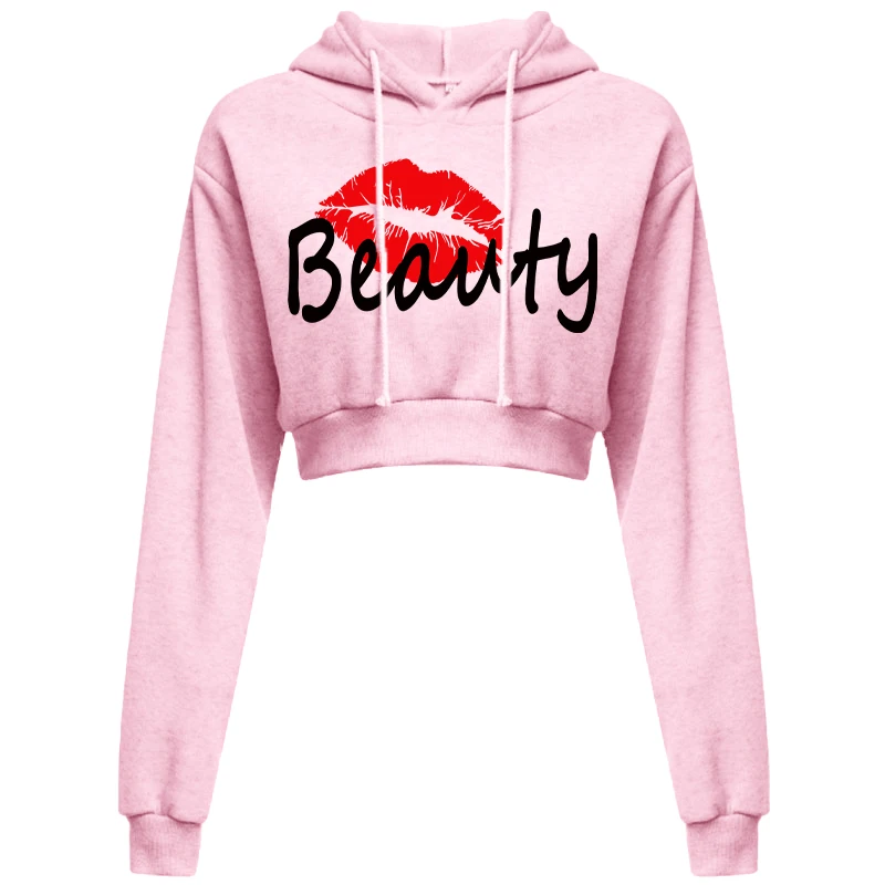 New sexy women\'s sports shirt with exposed navel hoodie top lip print hoodie fashionable and sexy with exposed navel hoodie