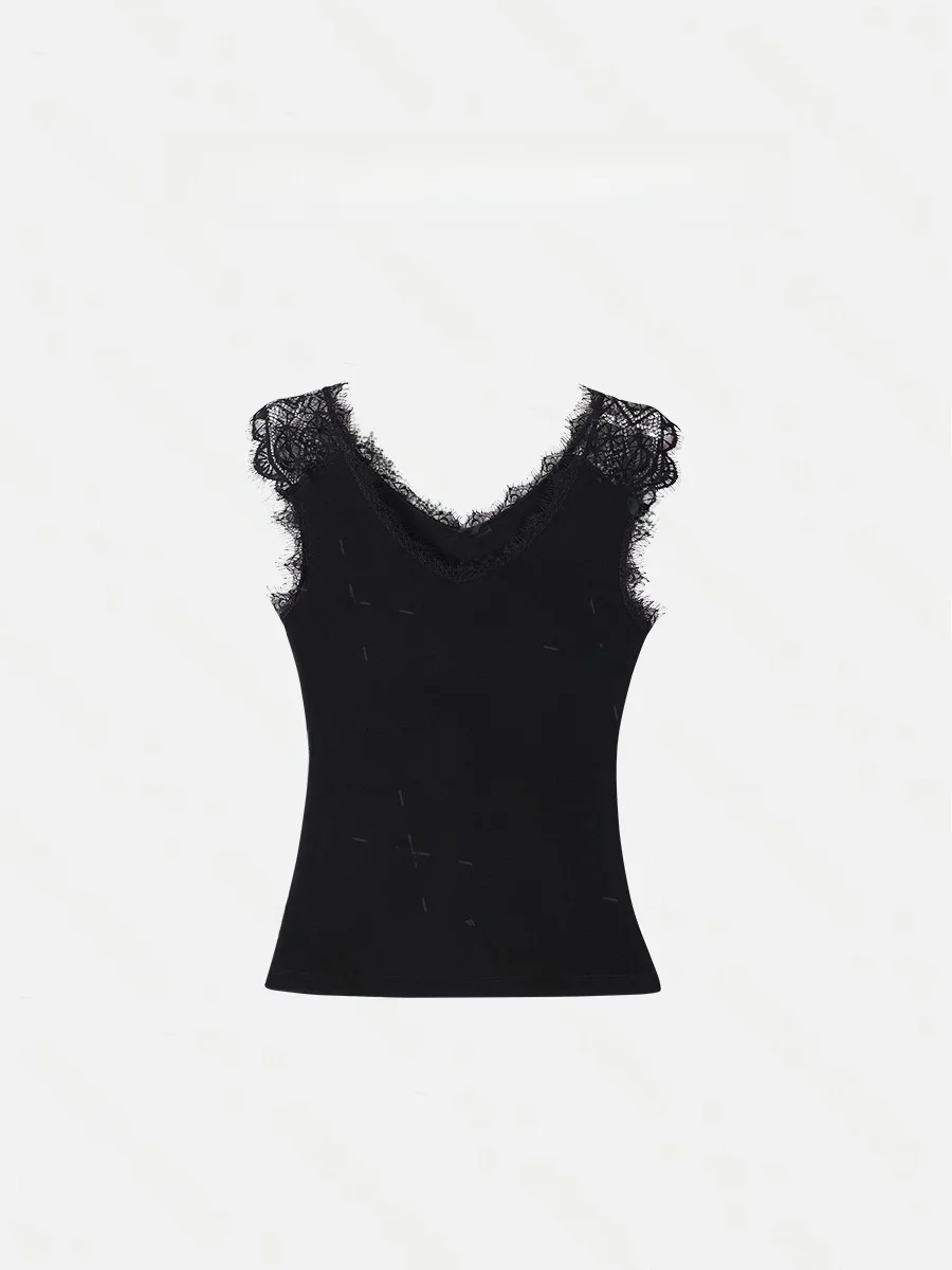 

Женский модный дышащий укороченный топ Pure Desire Ry V-ne Slim Knitted Strapl Vest без чашечек с кружевным дизайном