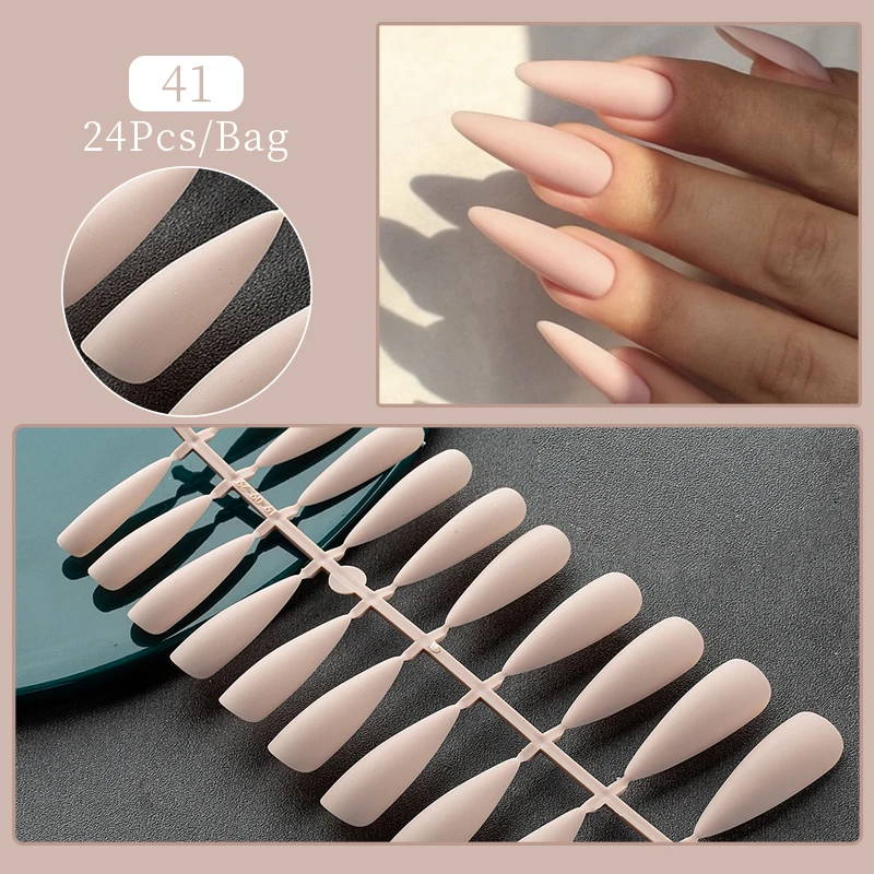 1Bag Matte False Nails Without Glue Press On Nail Tips Frosted Full Cover Artificial Fingernails Ballet Detachable Fake Nail Art