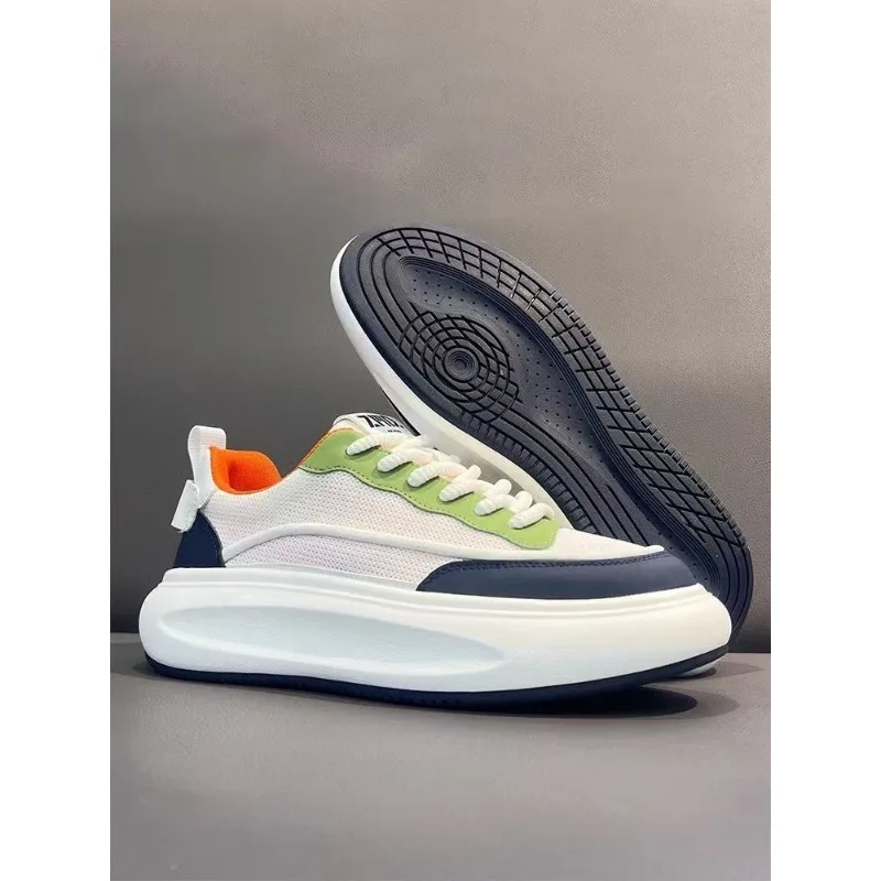 Men's Height Increasing Mesh White Sneakers 2026 Anti Slip Trendy All Mat Skate Footwear