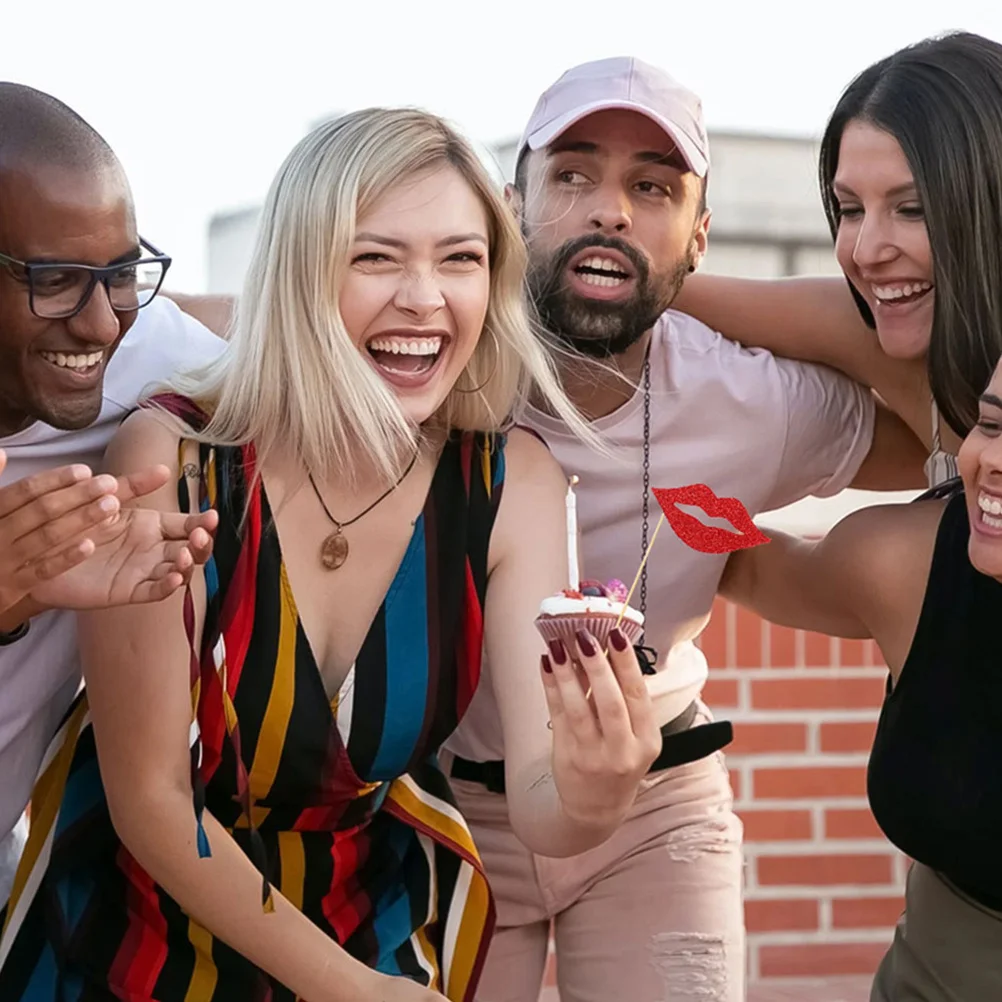 

60Pcs Red Lip Selfie Props Glittery Designs Memorable Photos Fun Wedding Birthday Party Photo Booth Funny Photo Booth Props