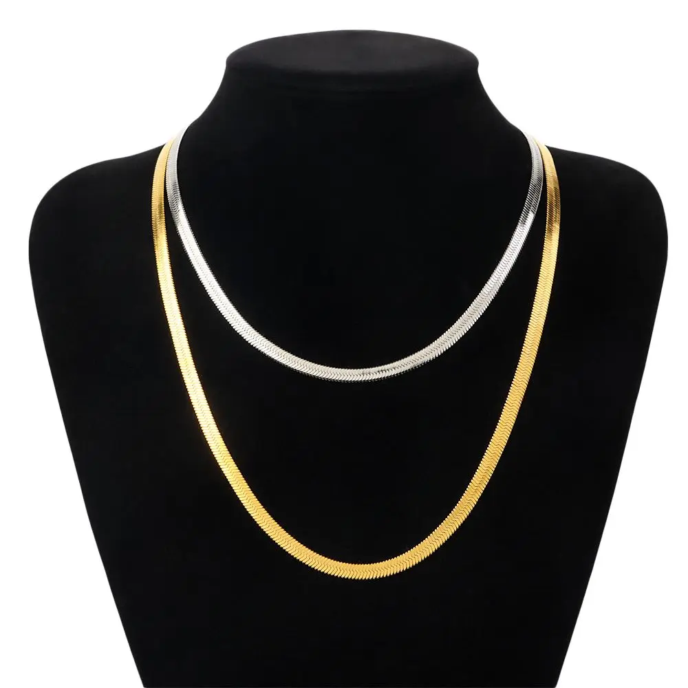 الفولاذ المقاوم للصدأ شقة الأفعى ربط سلسلة متعرجة المختنق قلادة مقاوم للماء فيلم ثعبان سلسلة بسيطة عقد قصير مجوهرات
