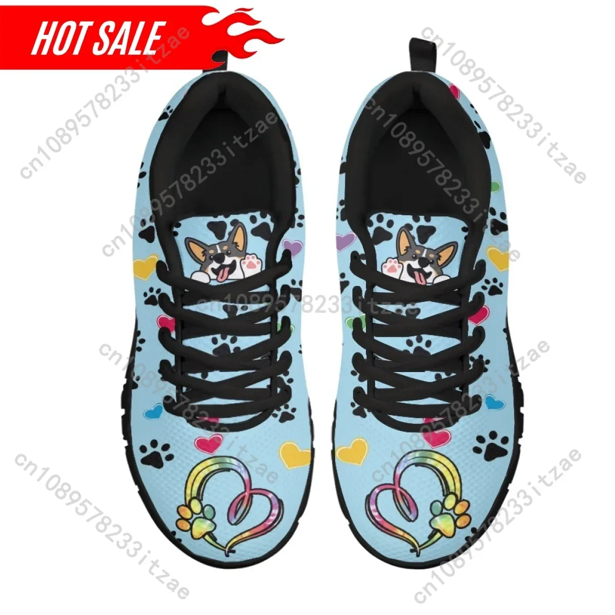 Kawaii Welsh Corgi Cartoon Pattern Flat Shoes for Dog Lovers Lightweight Lace up Sneakers Breathable Walk Footwear