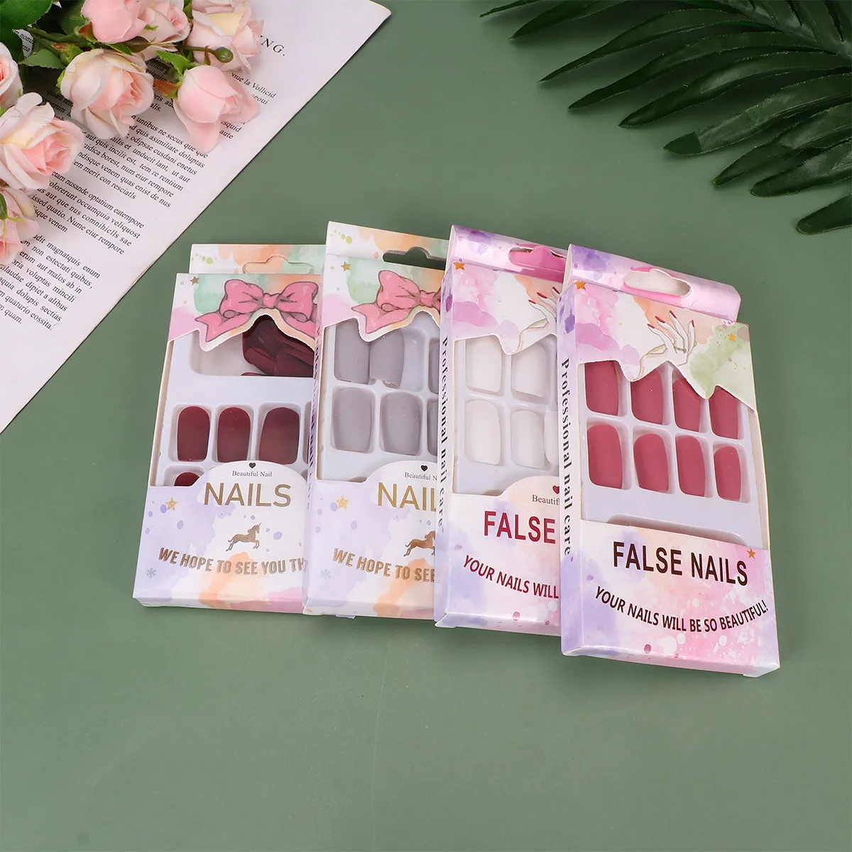 

96Pcs Fake Nail Pieces Premium Plastic Dull Polish Natural Colors Flat Head Manicure Extension Home Salon Fake Nails Set