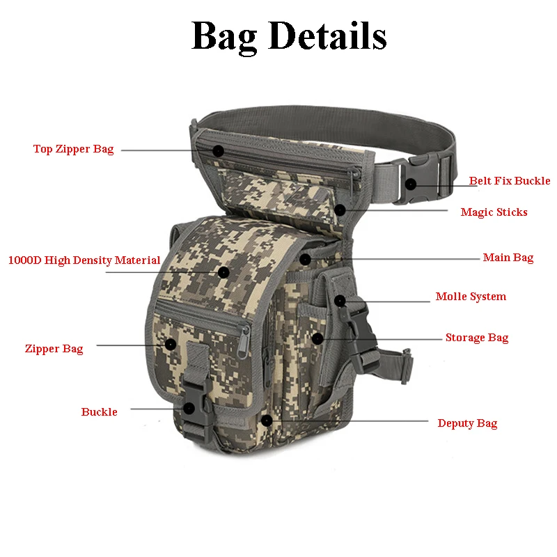 Bolsa de pierna deportiva de camuflaje del ejército Oxford impermeable para hombres, bolsa de cintura de caza al aire libre, bolsa de Equipo de