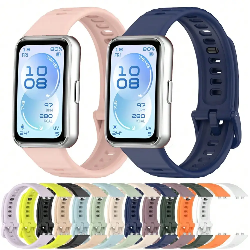 Silicone Watch Band for Huawei Band 11/11 Pro Soft Wave Design Breathable Sweatproof  Durable Adjustable Size for Sports Fitness