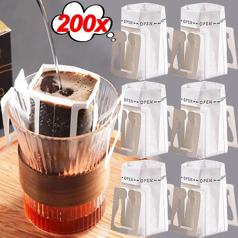 50-200Pcs Portable Coffee Filter Paper Bag Hanging Ear Drip Coffee Bag Disposable Drip for Travel Camping Home Kitchen Office