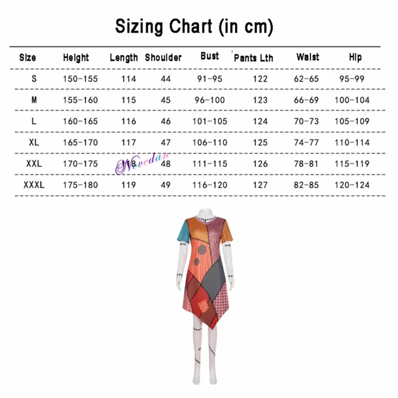 The Night Before Christmas Sally Costume Cosplay Wig Hair Scary Horror Skellington Halloween Costume Women Party Fancy Dress