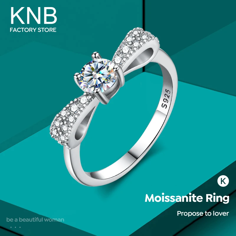 KNB 0.5CT Luxury Moissanite Elegant Wedding Bow Knot Rings for Women 925 Sterling Silver Brilliant Diamond Bridal Fine Jewelry