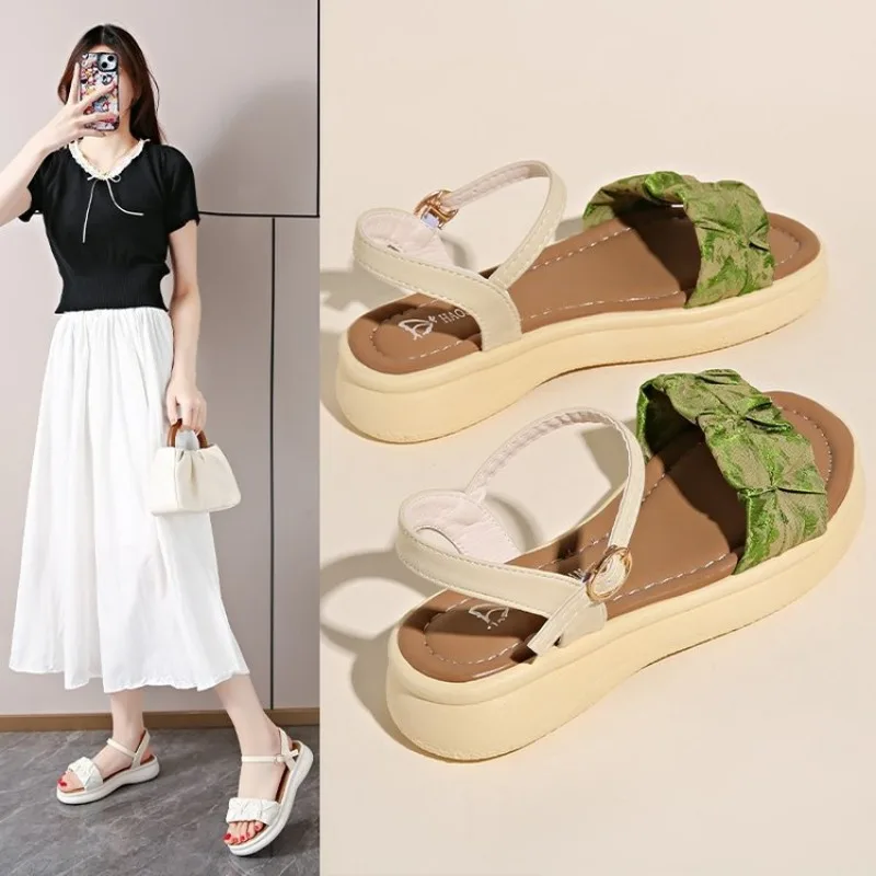 

Beach Sandals Beautiful Fold Pattern woman Shoes Lovely Female Outside Footwear Non-slip Soft Bottom Footwear Mujer Plus Size 41
