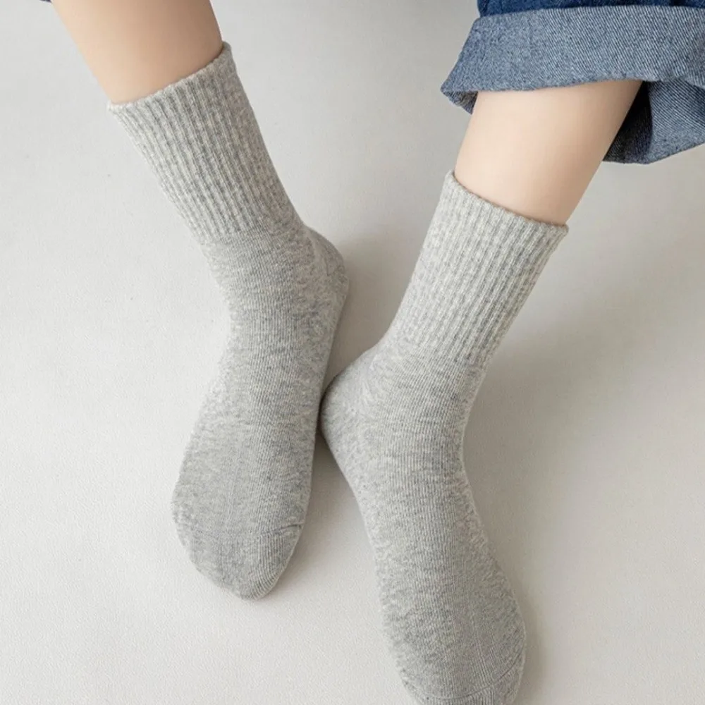 3pairs 3 Pairs Cotton Socks Soft Breathable Solid Color Student Socks Absorbing Sweat Cotton Material Middle Tube Socks