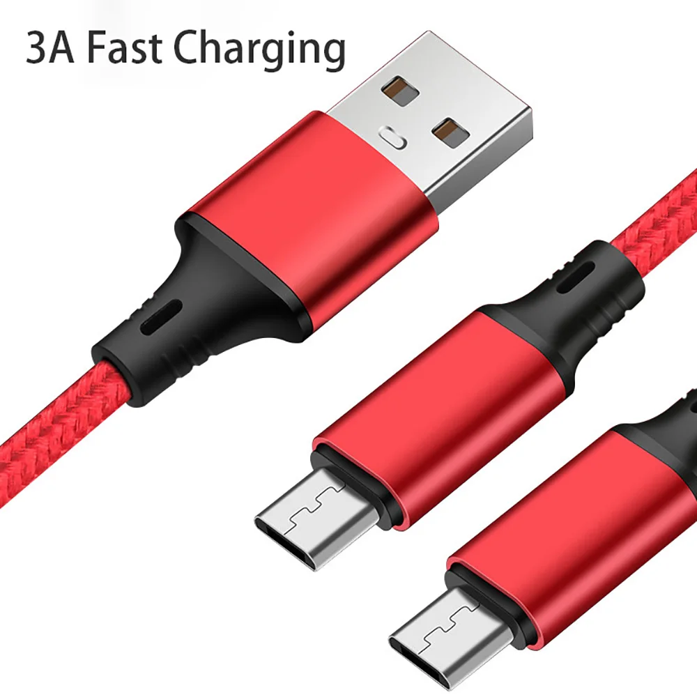 3A Dual Micro Charging Cable 2 Micro USB cord support data transfer for Galaxy huawei xiaomi moto etc phones