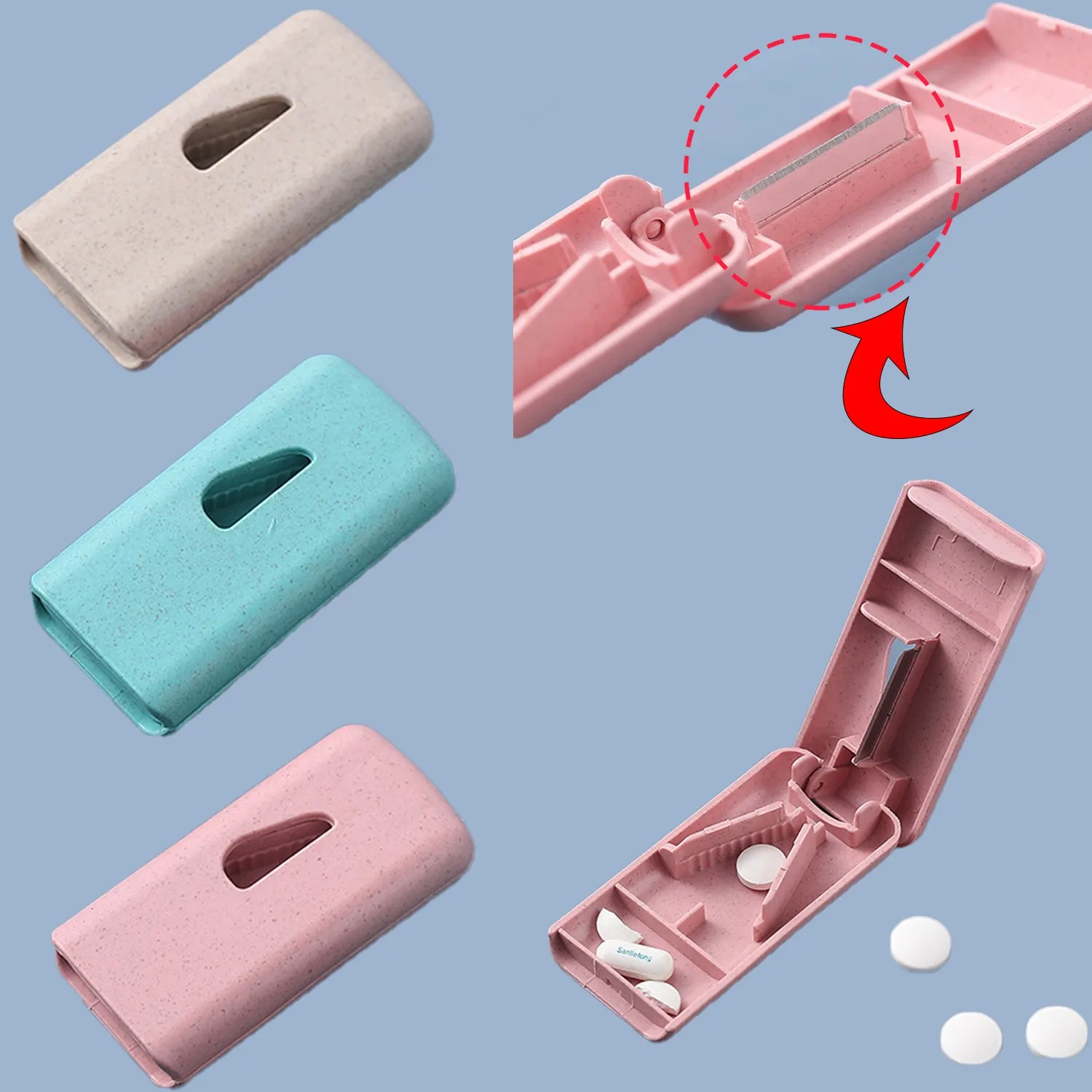 Creativity of Wheat Plastic Medicine Cutter Rectangular Elderly Tablet Divider Medicine Cutter Pill Box Three Colors