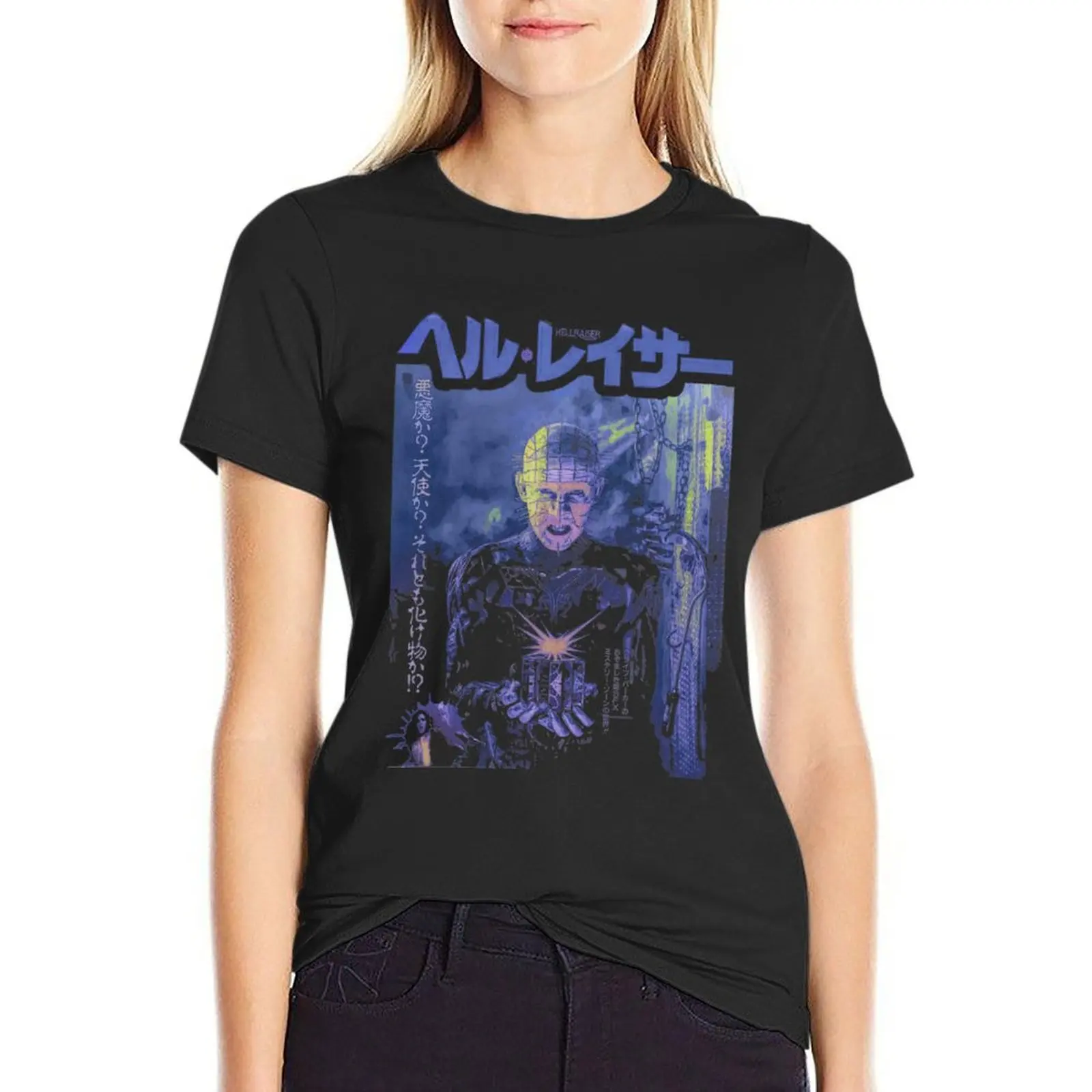 Hellraiser Japanese Blue T-Shirt Aesthetic clothing cute tops graphics blacks t-shirts for Women loose fit