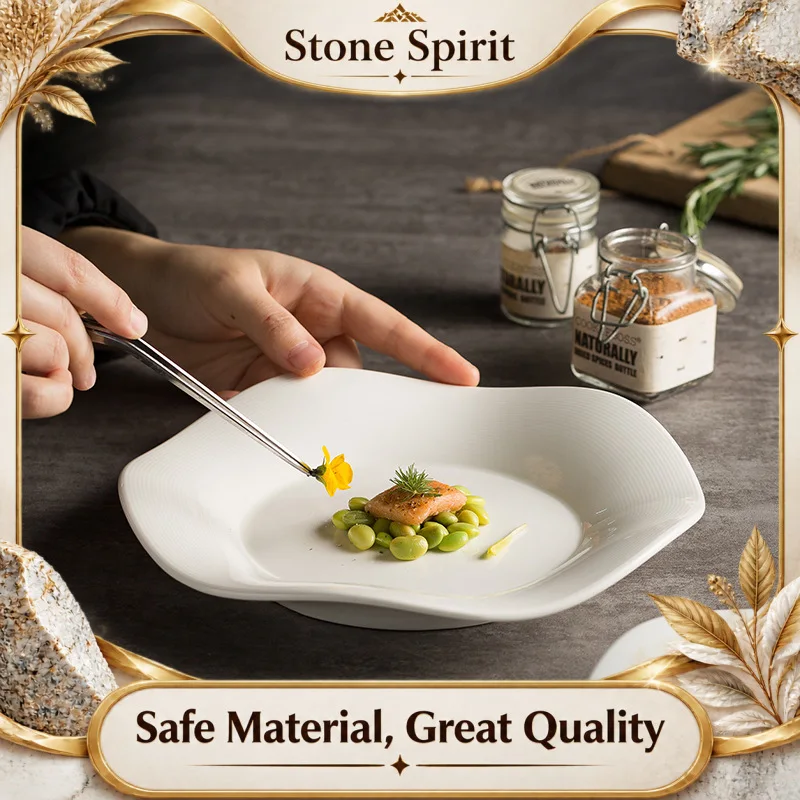 Creative Restaurant Dishes, Dessert Plates, Solid Color Ceramic Plates, Tableware, Irregular Flower Shaped Shallow Plates
