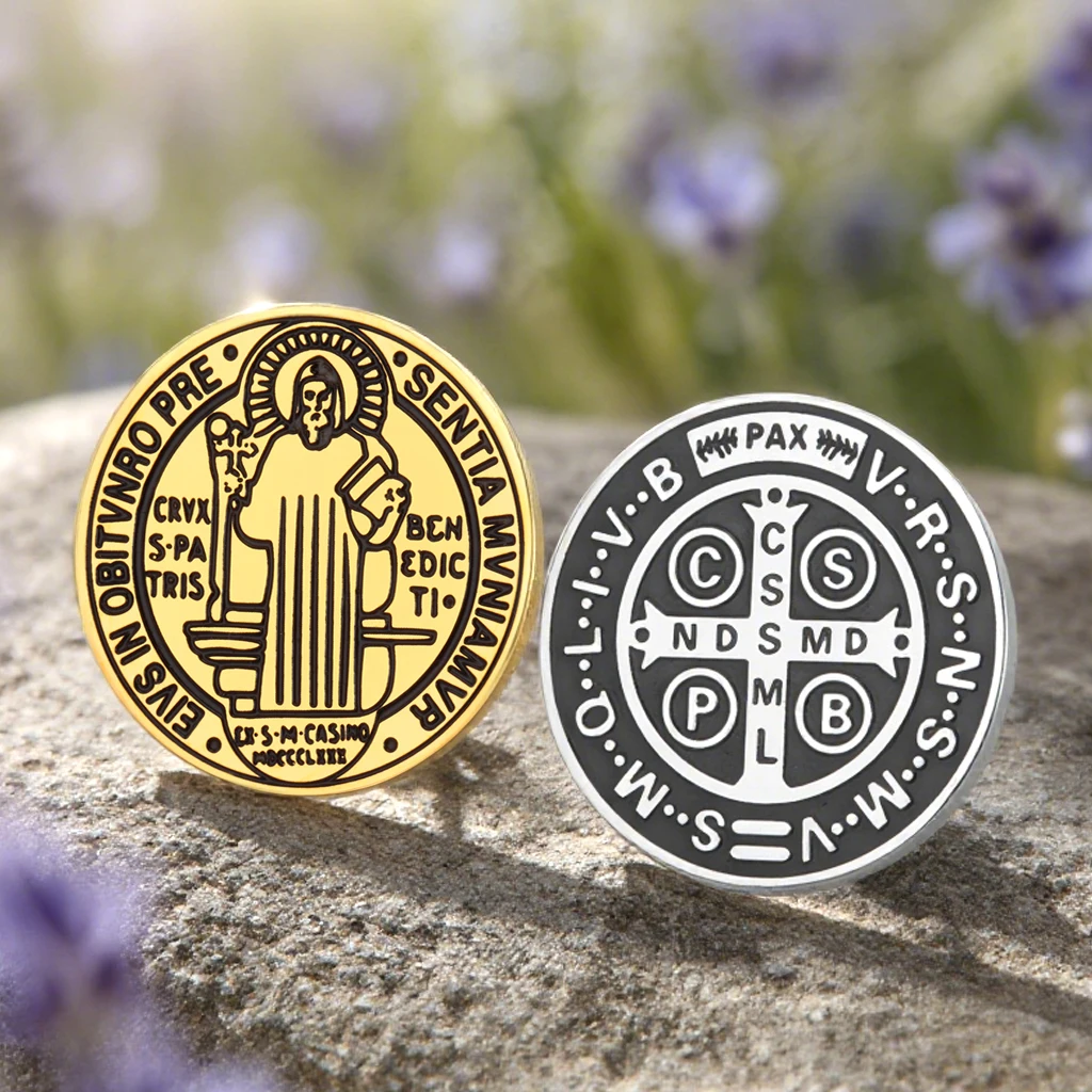 Dawapara – broche Saint benoît, croix de prière latine religieuse, Protection en acier inoxydable, bijoux Talisman