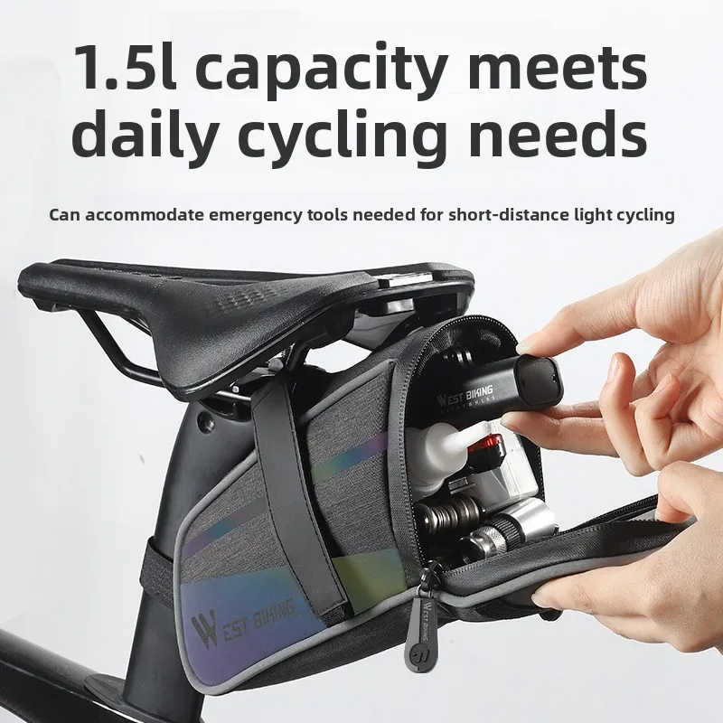 WEST BIKING 1.5L Gradient Color Saddle Bag, Shockproof Reflective Bike Seatpost Bag for MTB Road Bike