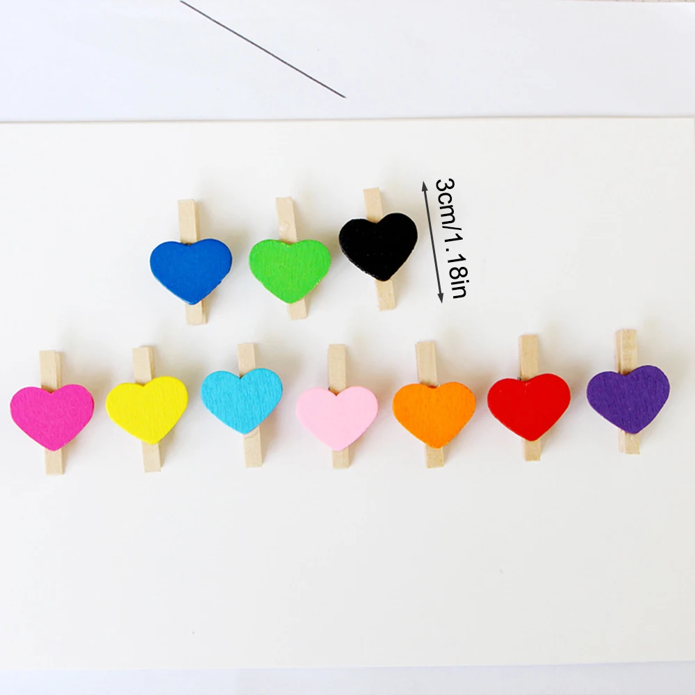 50pcs 3cm Mini Photo Clip Colorful Heart-Shaped Small Wooden Clip Creative Clip Photo Home Decoration Cartoon Handicraft