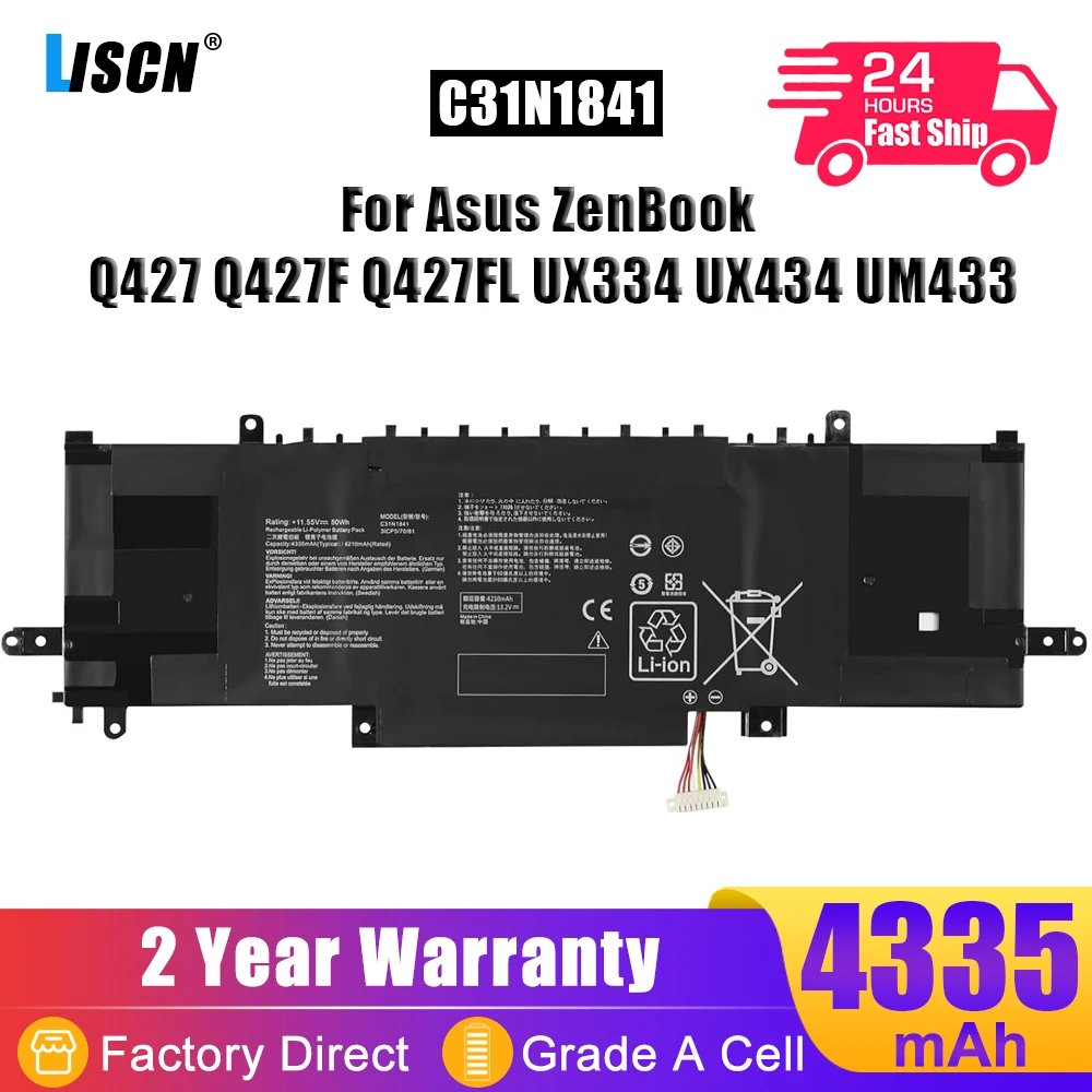 LISCN C31N1841 Laptop Battery For ASUS ZenBook Q427FL UX334 UX434 UM433 UX334FA UX334FL UM433D UM433DA UX434DA UM434IQ 50Wh