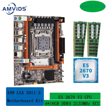 X99 kit xeon 2670 v3 LGA 2011-3 motherboard and 64GB(4*16GB) DDR4 2133MHz ECC REG memory Combo Set SATA USB 3.0