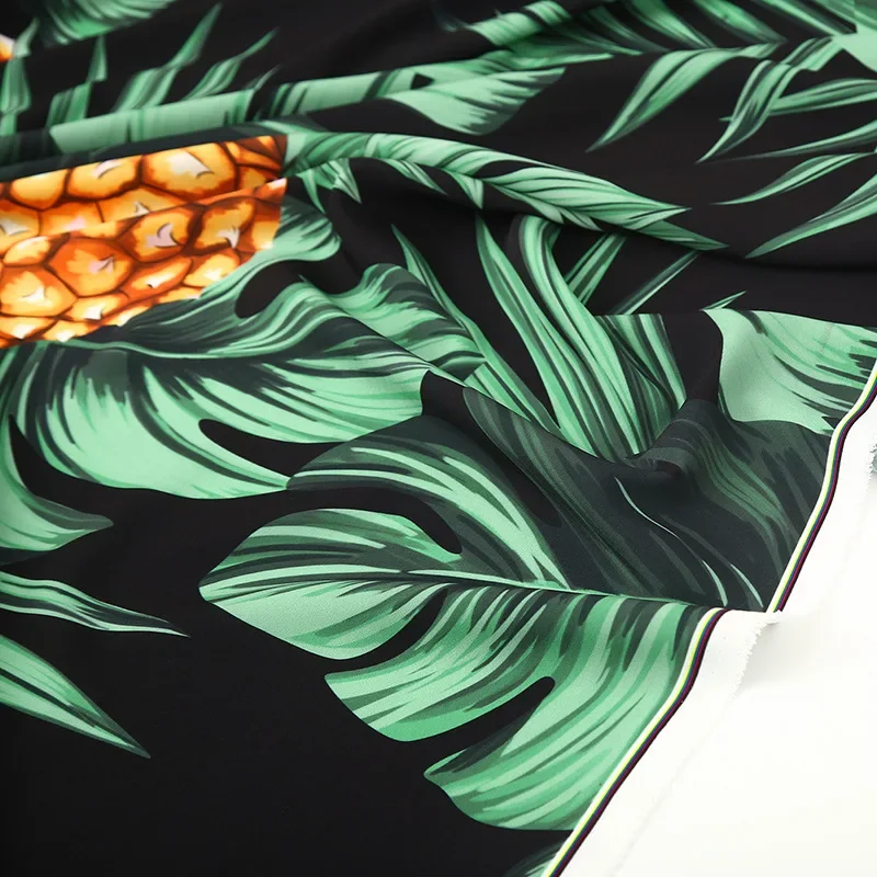 145Cm * 100Cm Designer Stof Tropische Fruit Ananas Blad Patroon Digital Printing Stof Rok Custom Crêpe Fabrc Voor jurk