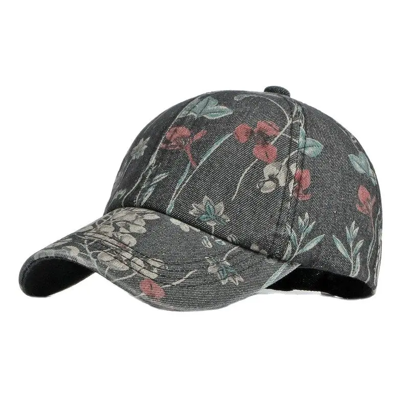 LDSLYJR Spring Denim Flower Print Casquette Baseball Cap Adjustable Outdoor Snapback Hats for Men and Women 170