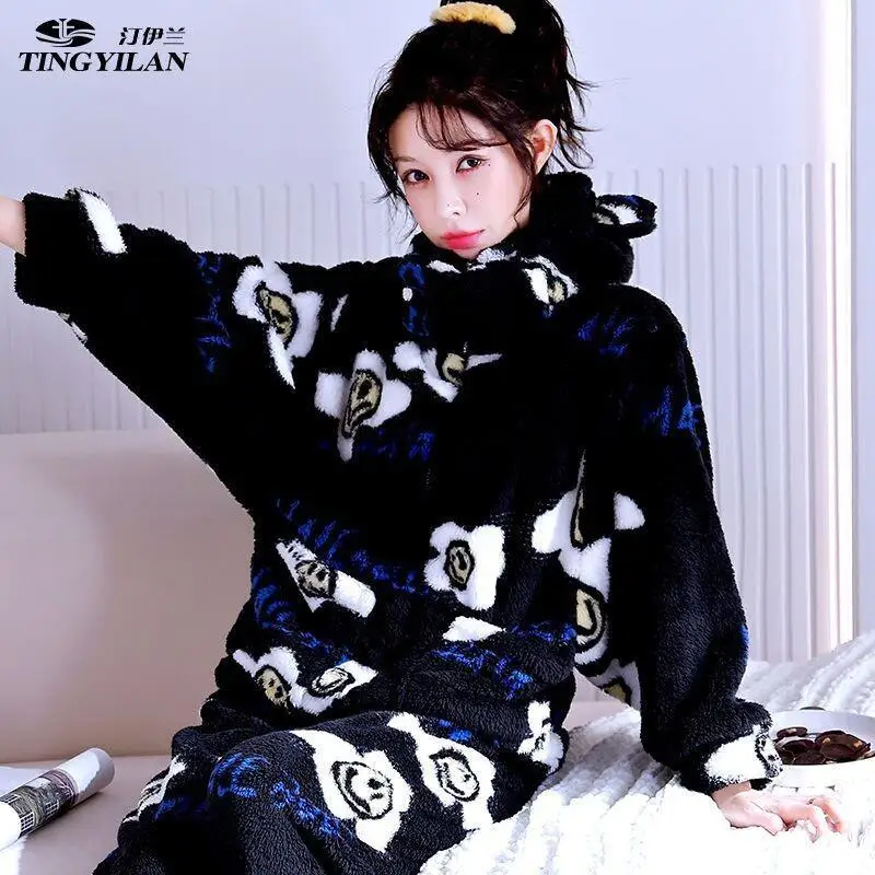 

Pjs Set Loose Coral Fleece Women's Pajama Set Women's Warm Winter Pajamas Fashionable Home Clothes, Pajamas Cute Soft Pajama Set