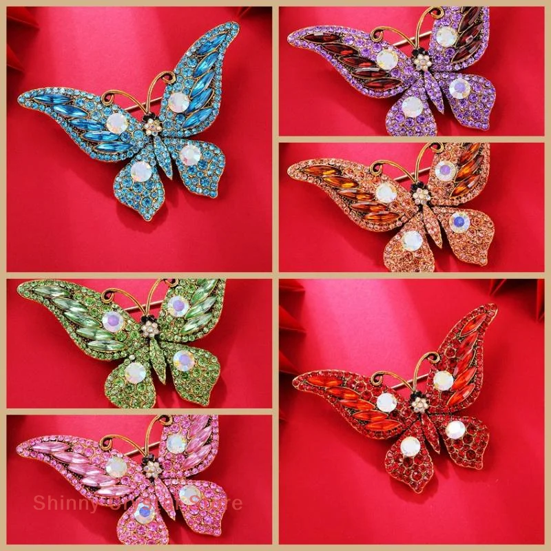 

Creative Vintage Crystal Rhinestones Butterfly Brooches For Women Clothing Coat Accessries Gifts