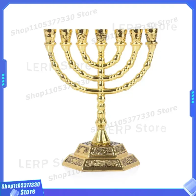 7 Gold Zinc Alloy Candlestick Holder with Ornaments Metal Lantern Jar for Home Decor Vintage Style Candle Stand Lamp Base
