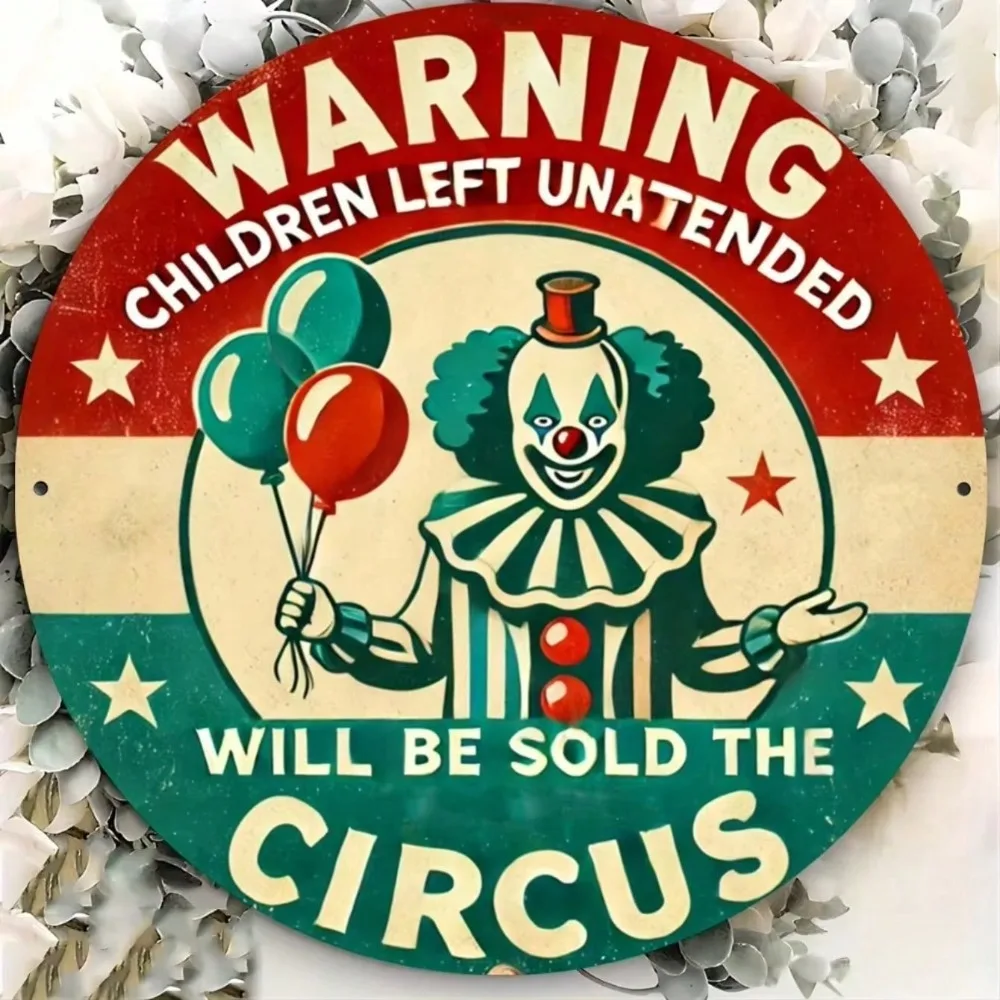 Vibrant Evil Clown Face Round Metal Sign 7.8x7.8 Inch Outdoor Garden Wall Decor