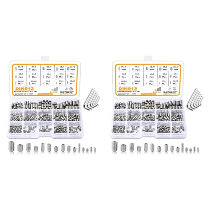 300 Pieces Internal Hex Drive Cup-Point Screws Set 304 Stainless Steel Grub Screw M2.5-M8-A27R