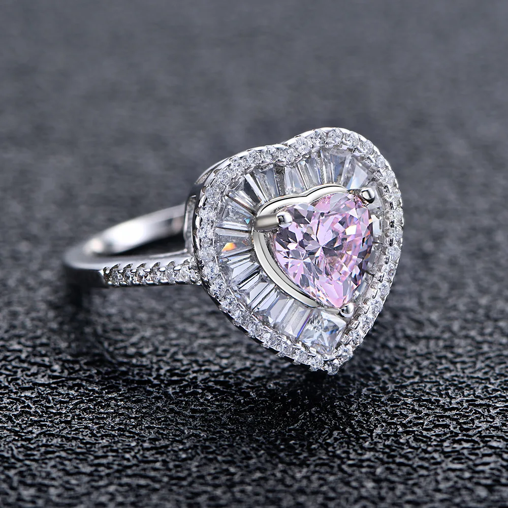 Real S925 Silver Heart Rings Women\'s 7mm High Carbon Diamond Ring Female 5A Zircon Original Design Luxury Jewelry Girl Gift