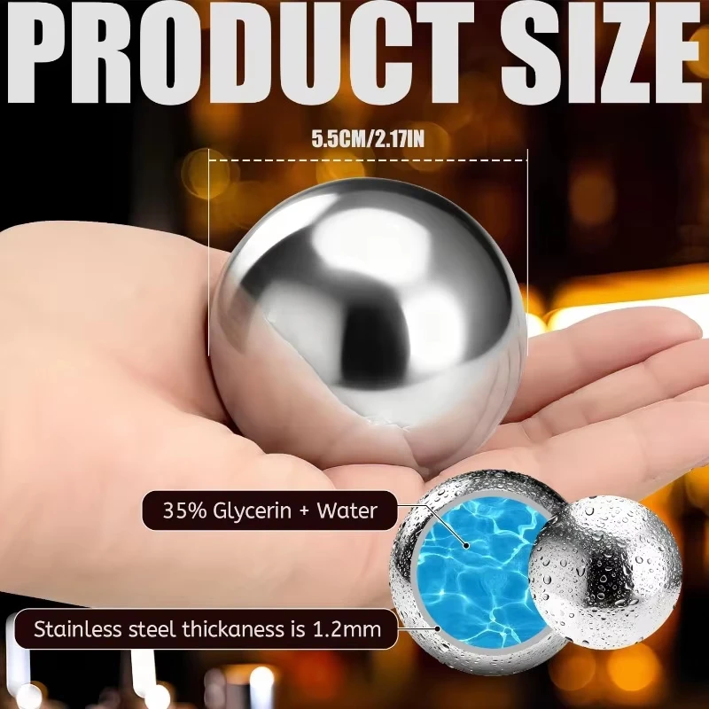 Stainless Steel Whiskey Ice Balls Set – 55mm 2 Reusable Freezer Balls with Tongs, Bar Party Accessories for Cocktails & Drinks - view 6