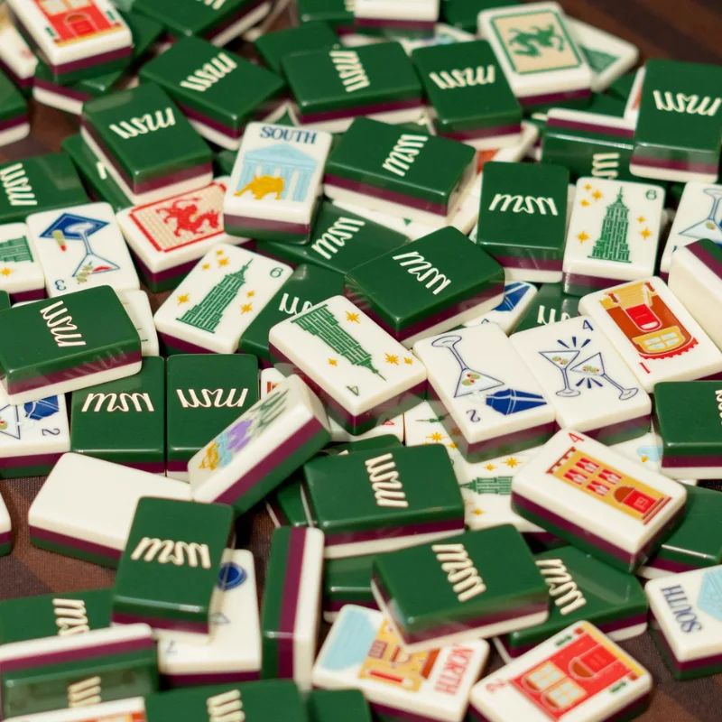 American Mahjong Tiles Set Complete 166pcs White with Colored Backs Pushers Racks Mat Dice Perfect for Beginners
