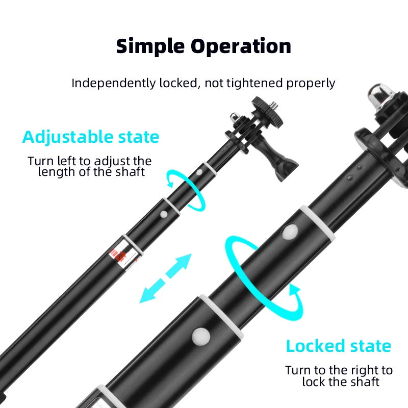 Selfie Stick for DJI Pocket 3/Insta360 X3/X2/Gopro 11 10 Hreo Black Aluminum Selfie Stick Action/Panoramic Camera Accessories