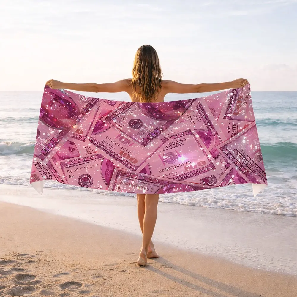1pc of Trendy Pink Polka Dot Dollar Bill Pattern Beach Blanket, Beach Mat, Large Portable Towel for Fitness, Swimming and Travel