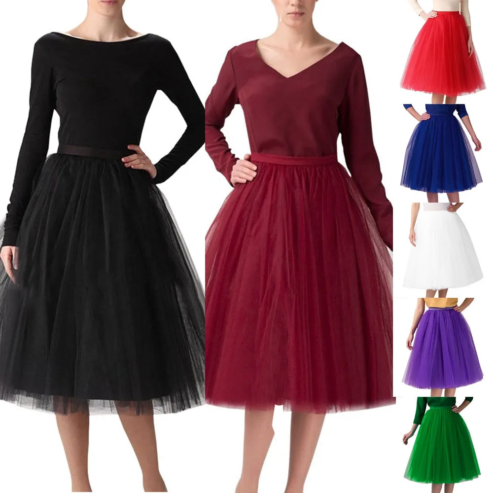 Womens Pleated Knee Length Skirt Adult Tutu Dancing Skirts Mardi Gras Tulle Skirt Fancy Ballet Party Costume Ball Gown Midi